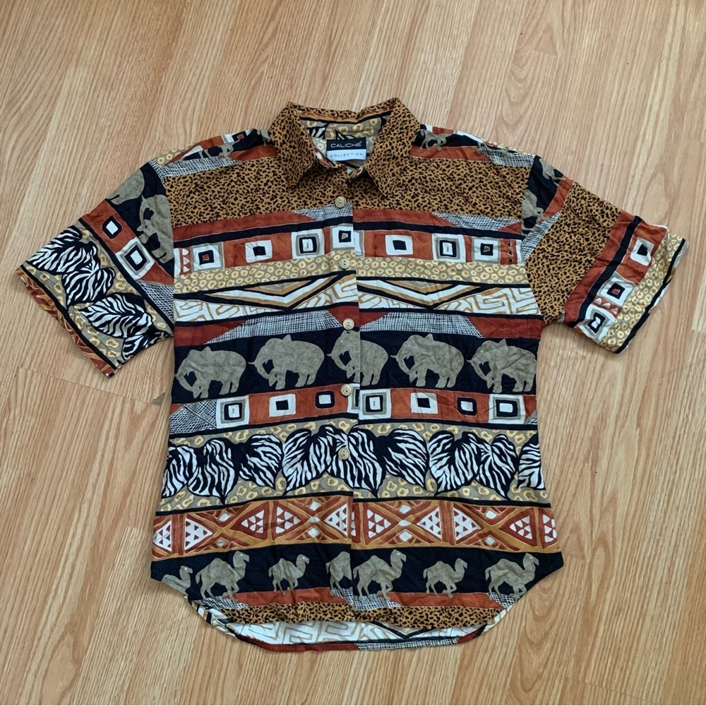 Vintage CALICHE COLLECTION Tribal Animal Print Blouse Top Size M